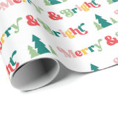 メリー&明るいクリスマスツリーカラフルレトロフォント ラッピングペーパー (ロールコーナー)
