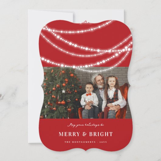メリー&明るいスパークルスシックな赤いクリスマスフォト シーズンカード (正面)