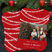 メリー&明るいスパークルスシックな赤いクリスマスフォト シーズンカード