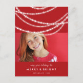 メリー&明るいスパークルスシックな赤いクリスマスフォト シーズンポストカード (正面)