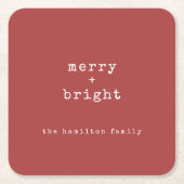 メリー +明るいタイプライター文字クリスマスパーティー スクエアペーパーコースター (正面)