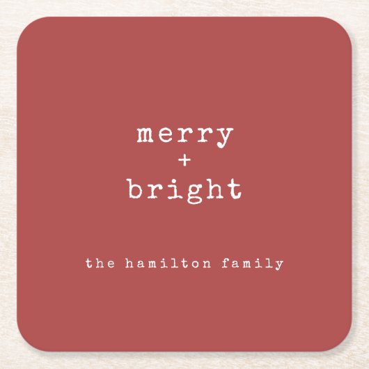 メリー +明るいタイプライター文字クリスマスパーティー スクエアペーパーコースター (正面)