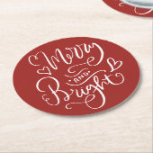 メリー&明るい台本の書道赤いクリスマス ラウンドペーパーコースター (アングル)