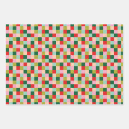 メリー&明るい色のブロック ラッピングペーパーシート