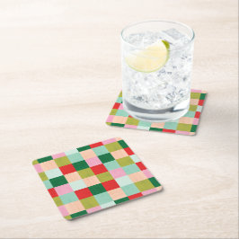 メリー&明るい色ブロック スクエアペーパーコースター