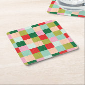 メリー&明るい色ブロック スクエアペーパーコースター (アングル)
