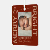 メリー&明るい赤のベビー初めてのクリスマスの写真 メタルオーナメント (正面左)