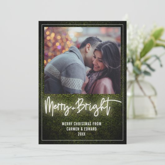 メリー + 明るく白いネオンBoxwoodのクリスマスの写真 シーズンカード (スタンド正面)