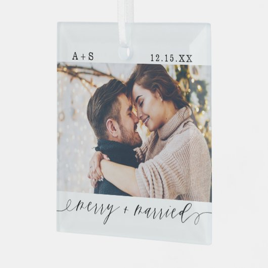 メリー&結婚したエレガントScriptの結婚写真 ガラスオーナメント (正面左)