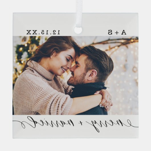 メリー&結婚したエレガントScriptの結婚写真 ガラスオーナメント (裏面)