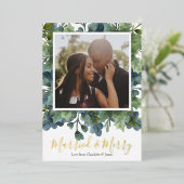 メリー・結婚したクリスマスの葉写真 箔シーズンカード (立ち正面)