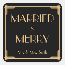 メリー・結婚したクリスマス・ステッカーアールデコ スクエアシール