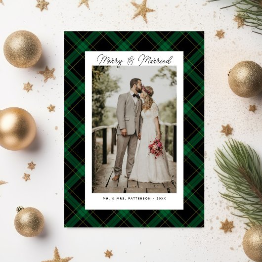 メリー&結婚したタータンチェックPlaid Christmas写真 シーズンポストカード