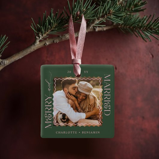 メリー&結婚したモダンミニマルWavy Photo Keepsake セラミックオーナメント