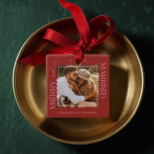 メリー&結婚したモダンミニマルWavy Photo Keepsake セラミックオーナメント