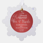 メリー&結婚した写真クリスマス結婚に感謝 オーナメントカード (正面)