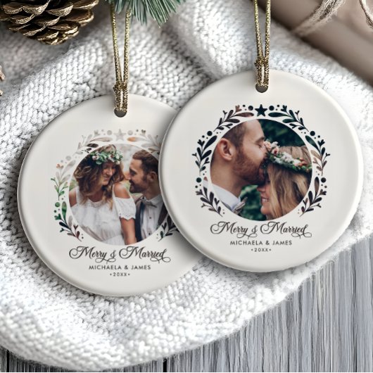 メリー&結婚した切り出しフレーム2 – 写真1stクリスマス セラミックオーナメント