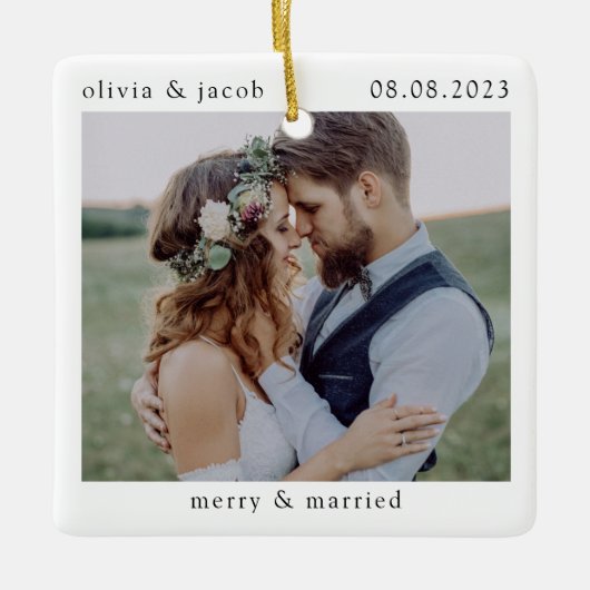 メリー&結婚した初めてのクリスマス結婚の写真 セラミックオーナメント (正面)