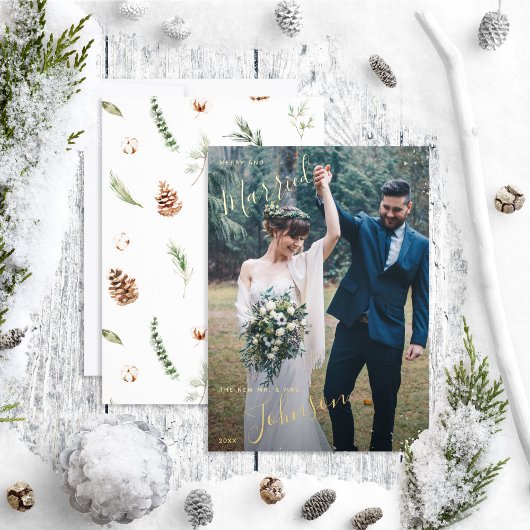 メリー&結婚した木綿の冬のウェディング写真 箔シーズンカード