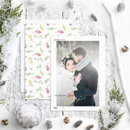メリー&結婚した金ゴールド冬の結婚式の写真 箔シーズンカード