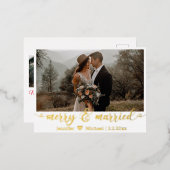メリー&結婚した,金ゴールド書道2結婚の写真 箔シーズンポストカード (正面/裏面)