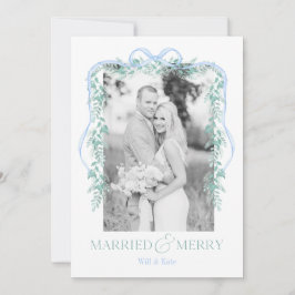 メリー&結婚したGrandmillenial Blueクリスマスカード シーズンカード