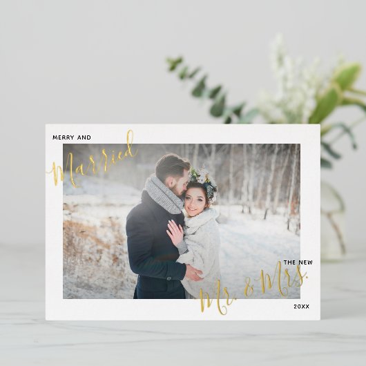 メリー&結婚したWinter Pine Berryの結婚写真 箔シーズンカード (立ち正面)