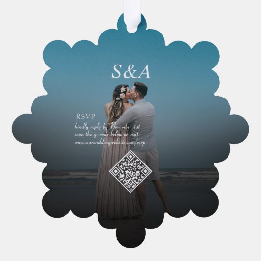 メリー 結婚 写真 モダン クリスマス スター ウェディング オーナメントカード (裏面)