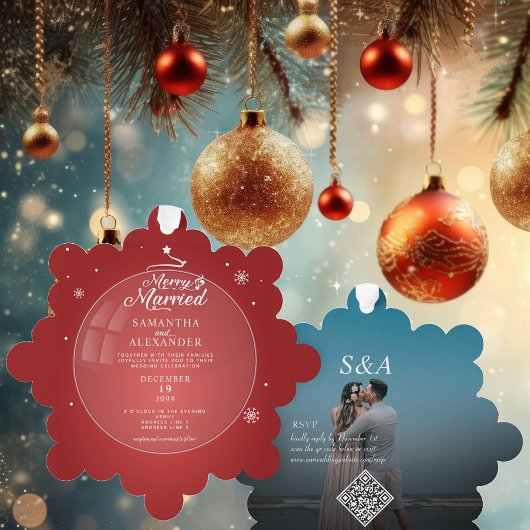 メリー 結婚 写真 モダン クリスマス スター ウェディング オーナメントカード