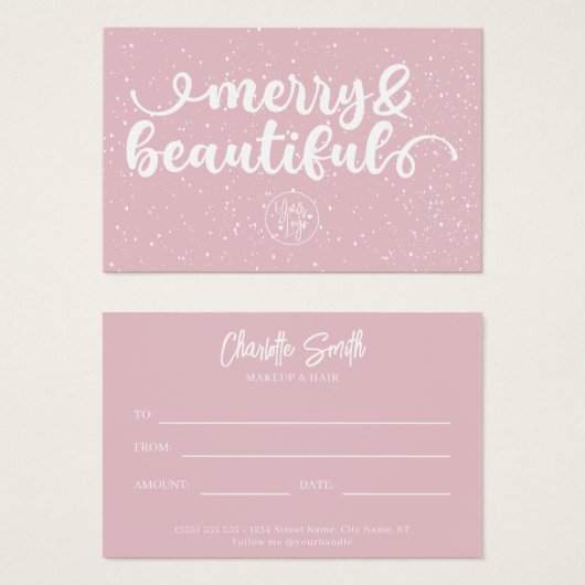 メリー&美しい赤面ピンクのギフト証明書 (正面&裏面)