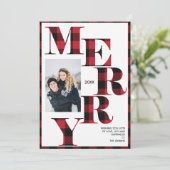 メリー | 赤いバッファロープレイドの縦写真ホリデー 招待状 (スタンド正面)