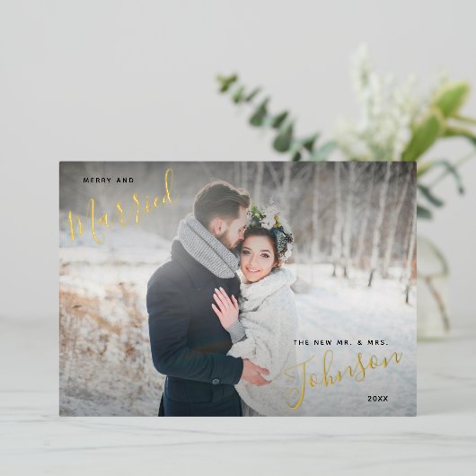 メリー&赤結婚した冬の結婚式の写真 箔シーズンカード (立ち正面)