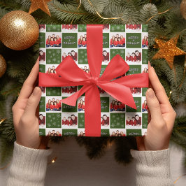 メリー&鮮やかなクリスマススノーフレーク写真グリーン ラッピングペーパーシート