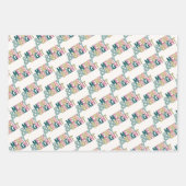 メリー&鮮やかなピンクの緑の金ゴールド雪と木 ラッピングペーパーシート (正面)