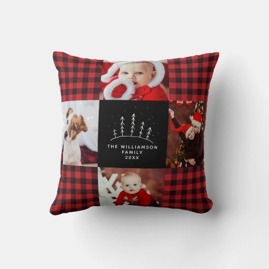 メリー&鮮やかな赤いバッファローのプレイドクリスマスフォト クッション (裏面)