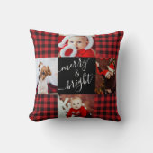 メリー&鮮やかな赤いバッファローのプレイドクリスマスフォト クッション (正面)