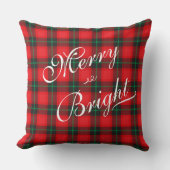 メリー&鮮やかな赤い格子模様のクリスマスモダン クッション (正面)