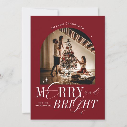メリー&鮮やかな赤のスクリプエレガントトのクリスマスフォト シーズンカード (正面)