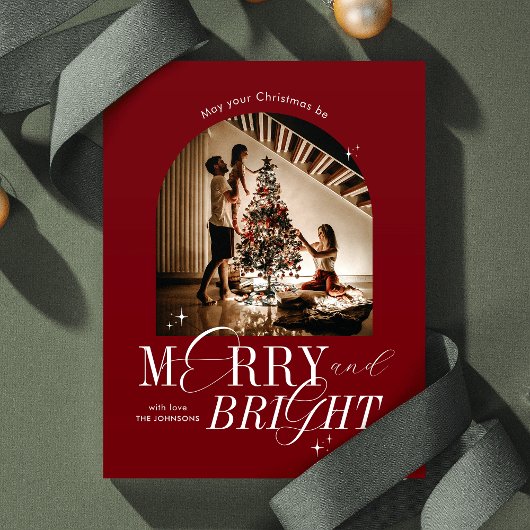 メリー&鮮やかな赤のスクリプエレガントト写真クリスマス シーズンポストカード