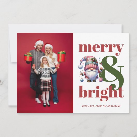 メリー&鮮やかな赤の緑のクリスマスフォト シーズンカード (正面)