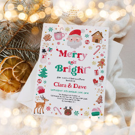 メリー&鮮やかな赤ピンク緑のクリスマスパーティー 招待状