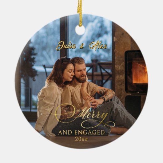 メリー & 2婚約した写真婚約発表 セラミックオーナメント (裏面)