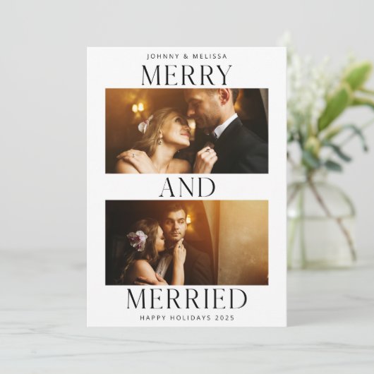 メリー & 2結婚した枚のフォト初めてのクリスマス シーズンカード (スタンド正面)