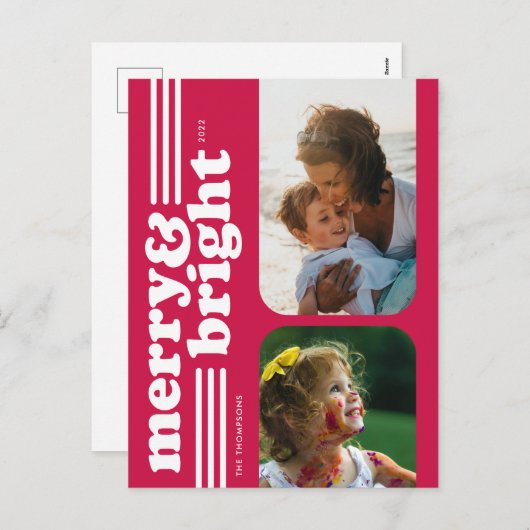メリー & Brightレトロマゼンタフォトポストカード シーズンポストカード (正面/裏面)