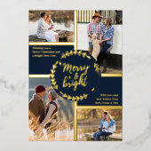 メリー & Bright 4フォトコラージュダークブルーと金ゴールド 箔シーズンカード (正面)