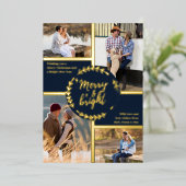 メリー & Bright 4フォトコラージュダークブルーと金ゴールド 箔シーズンカード (立ち正面)