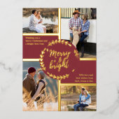 メリー & Bright 4フォトコラージュダークレッドと金ゴールド 箔シーズンカード (正面)