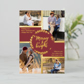 メリー & Bright 4フォトコラージュダークレッドと金ゴールド 箔シーズンカード (立ち正面)