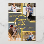 メリー & Bright 4フォトコラージュ灰色と金ゴールド 箔シーズンカード (正面)