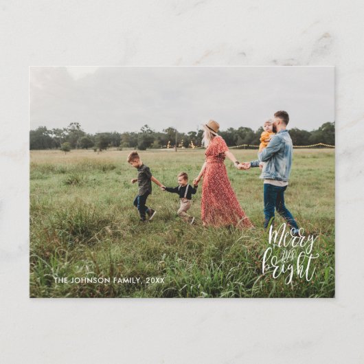 メリー&Bright Christmasタイポグラフィフォトポストカード ポストカード (正面)